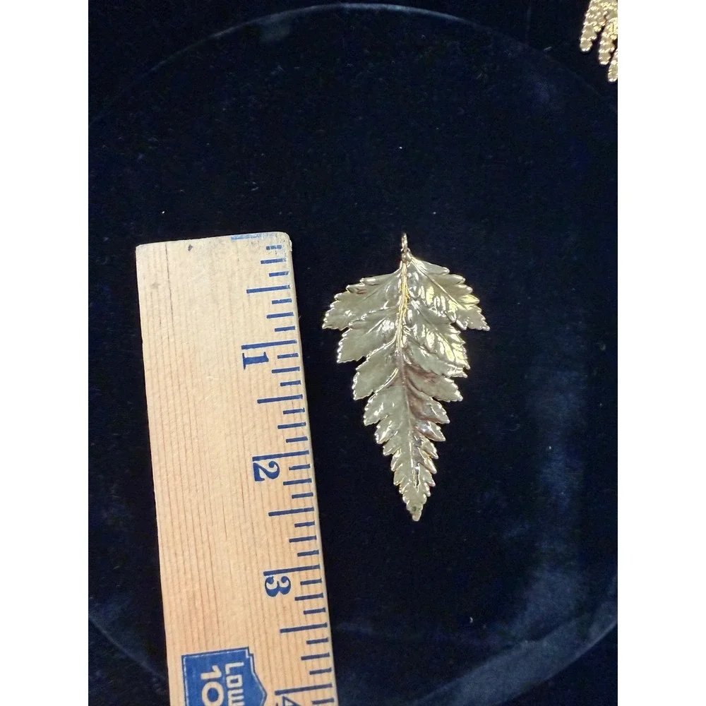 Vintage Gold Tone Fern Leaf Pendant Botanical Statement Jewelry Large 2.5 Inch